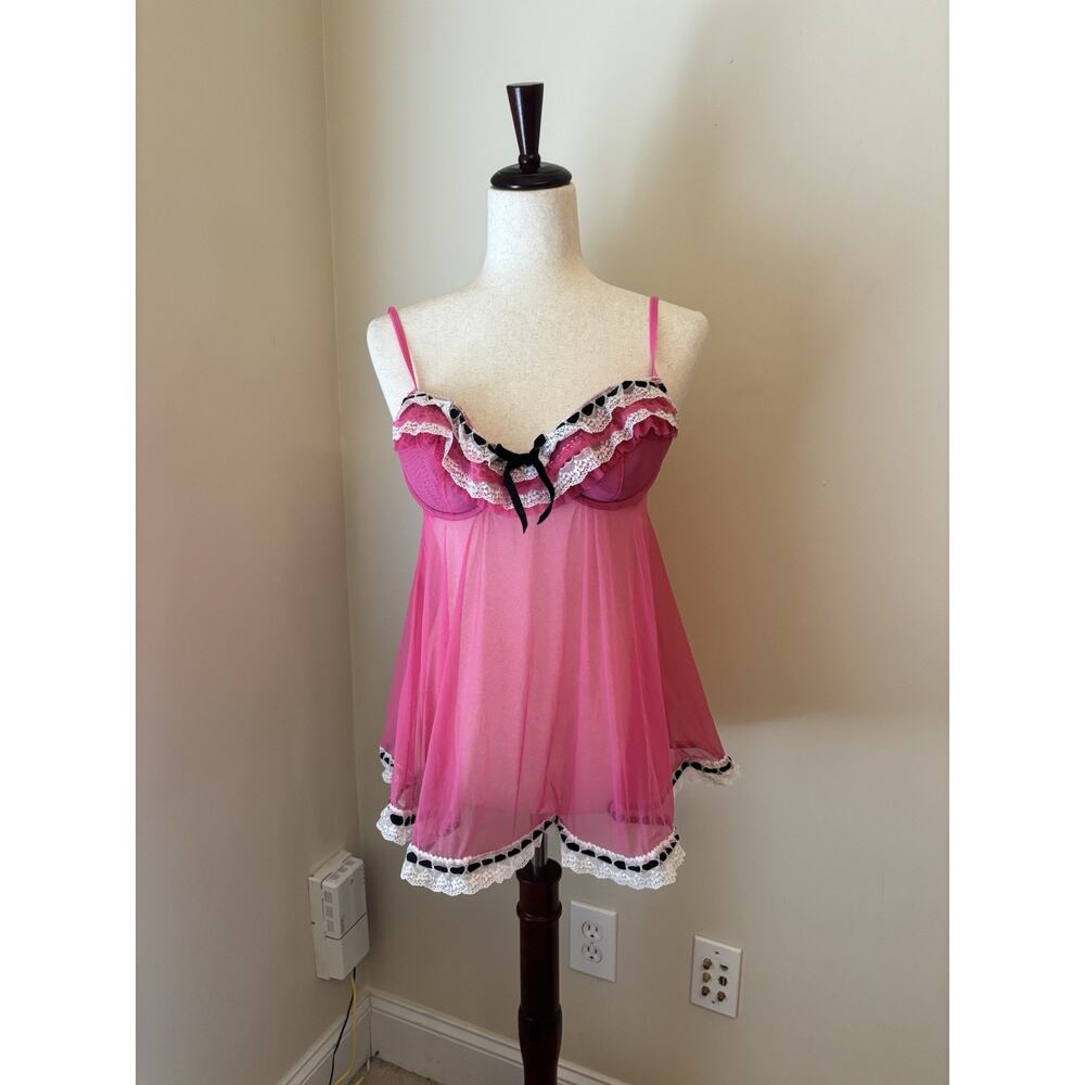 cassandra intimates Sexy Hot Pink Y2K Lace Mesh Lingerie Size S